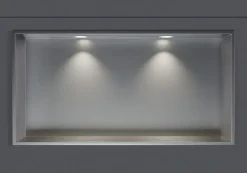 Niche De Salle De Bains|Bernstein Niche murale douche acier inox + 2 Spots LED, étagère douche encastrable - 20x60x10cm (HxLxP) - Acier brossé, 2x Spot Blanc mat
