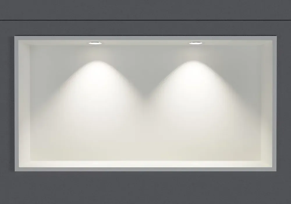 Niche De Salle De Bains|Bernstein Niche murale douche acier inox + 2 Spots LED, étagère douche encastrable - 30x60x10cm (HxLxP) - Blanc, 2x Spot Chrome
