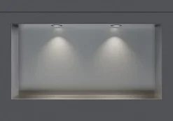Bernstein Niche murale douche acier inox + 2 Spots LED, étagère douche encastré NT306010X, 30x60x10cm (HxLxP), Acier brossé, 2 Spot noir mat