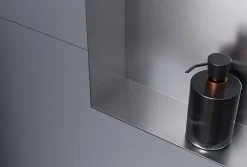 Bernstein Niche murale douche acier inox + 2 Spots LED, étagère douche encastré NT306010X, 30x60x10cm (HxLxP), Acier brossé, 2 Spot noir mat