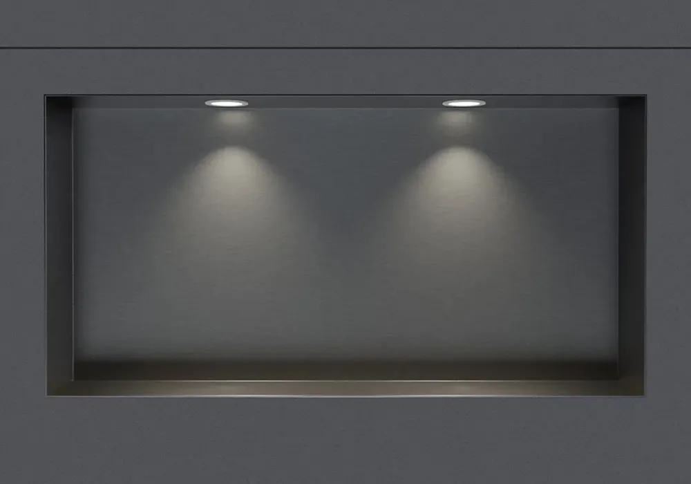 Niche De Salle De Bains|Bernstein Niche murale douche acier inox + 2 Spots LED, étagère douche encastré NT306010X, 30x60x10cm (HxLxP), Gun métal, 2 Spot Blanc mat