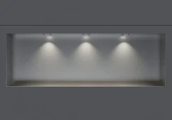 Bernstein Niche murale douche acier inox + 3 Spots LED, étagère douche encastré NT309010X, 30x90x10cm (HxLxP), Acier brossé, 3 Spot noir mat
