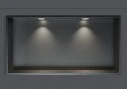 Niche De Salle De Bains|Bernstein Niche murale douche acier inox + 2 Spots LED, étagère douche encastrable - 30x60x10cm (HxLxP) - Gun métal, 2x Spot Blanc mat