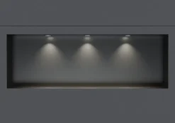 Niche De Salle De Bains|Bernstein Niche murale douche acier inox + 3 Spots LED, étagère douche encastrable NT309010X, 30x90x10cm (HxLxP), Gun métal, 3 Spot noir mat