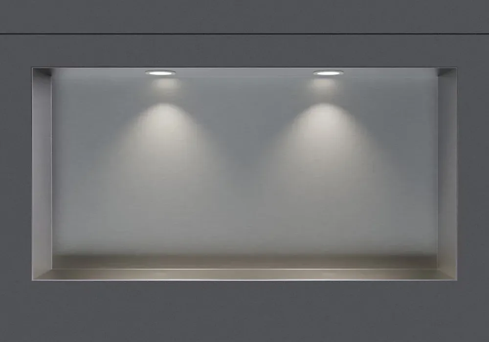 Niche De Salle De Bains|Bernstein Niche murale douche acier inox + Spot LED, étagère douche encastrable NT206010X - 20x60x10cm (HxLxP) - Acier brossé, 2x Spot Blanc