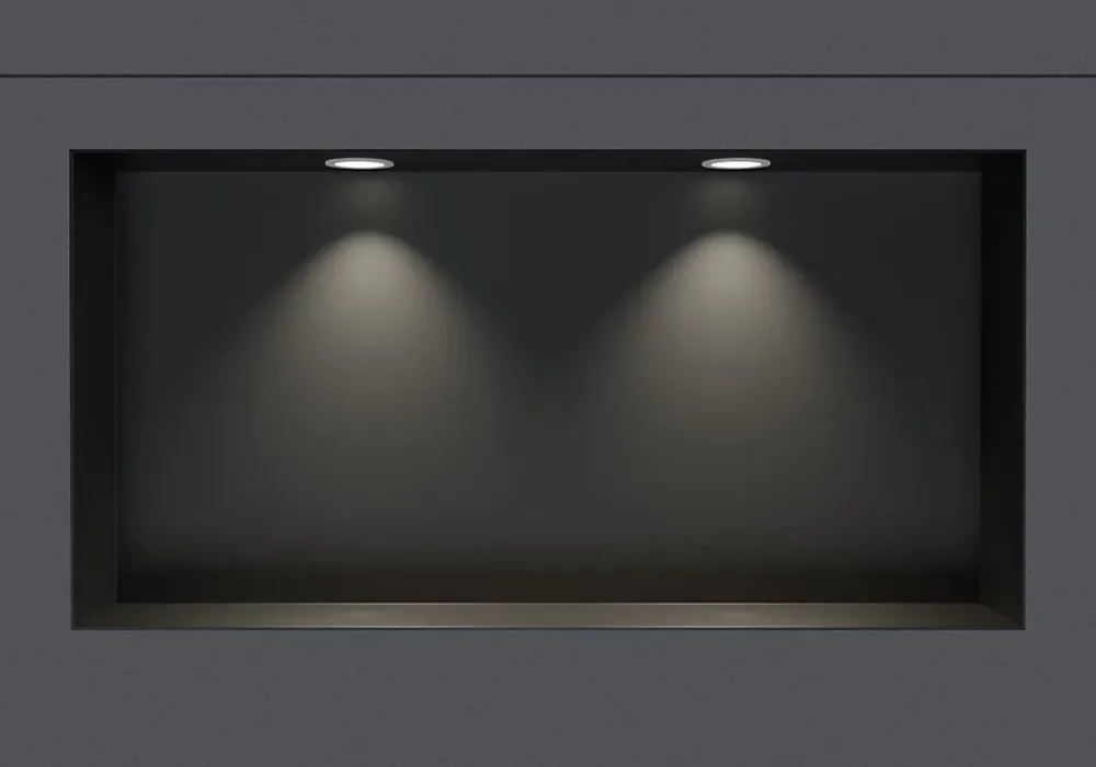 Niche De Salle De Bains|Bernstein Niche murale douche acier inox + Spot LED, étagère douche encastrable NT206010X - 20x60x10cm (HxLxP) - Noir, 2x Spot Blanc mat