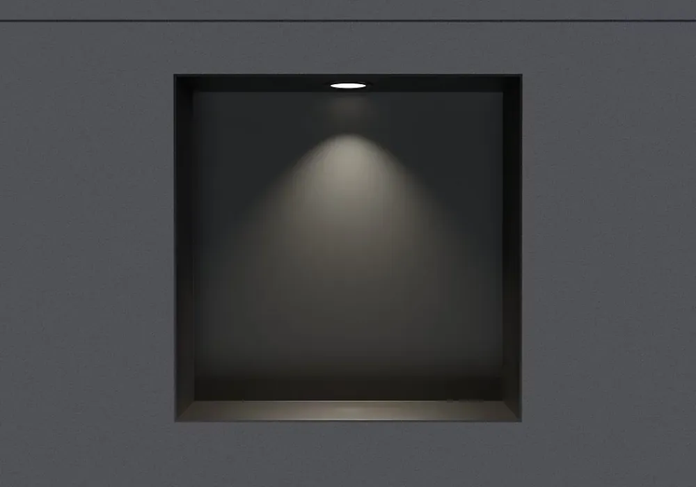 Niche De Salle De Bains|Bernstein Niche murale douche acier inox + Spot LED, étagère douche encastrable NT303010X - 30x30x10cm (HxLxP) - Noir, 1x Spot noir mat