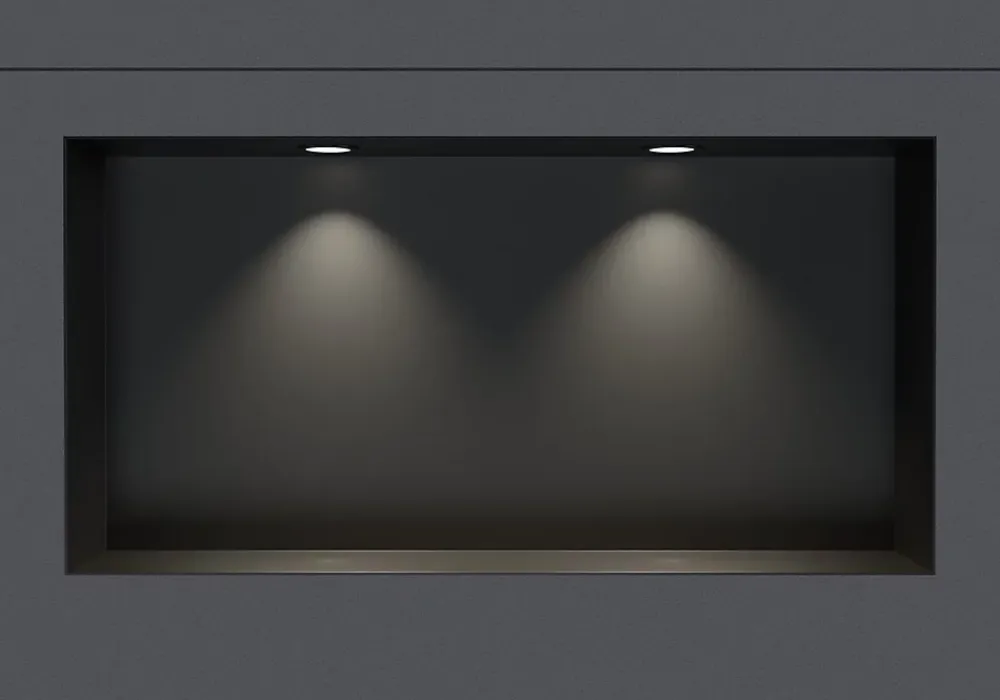 Niche De Salle De Bains|Bernstein Niche murale douche acier inox + 2 Spots LED, étagère douche encastrable NT306010X - 30x60x10cm (HxLxP) - Noir, 2x Spot noir mat