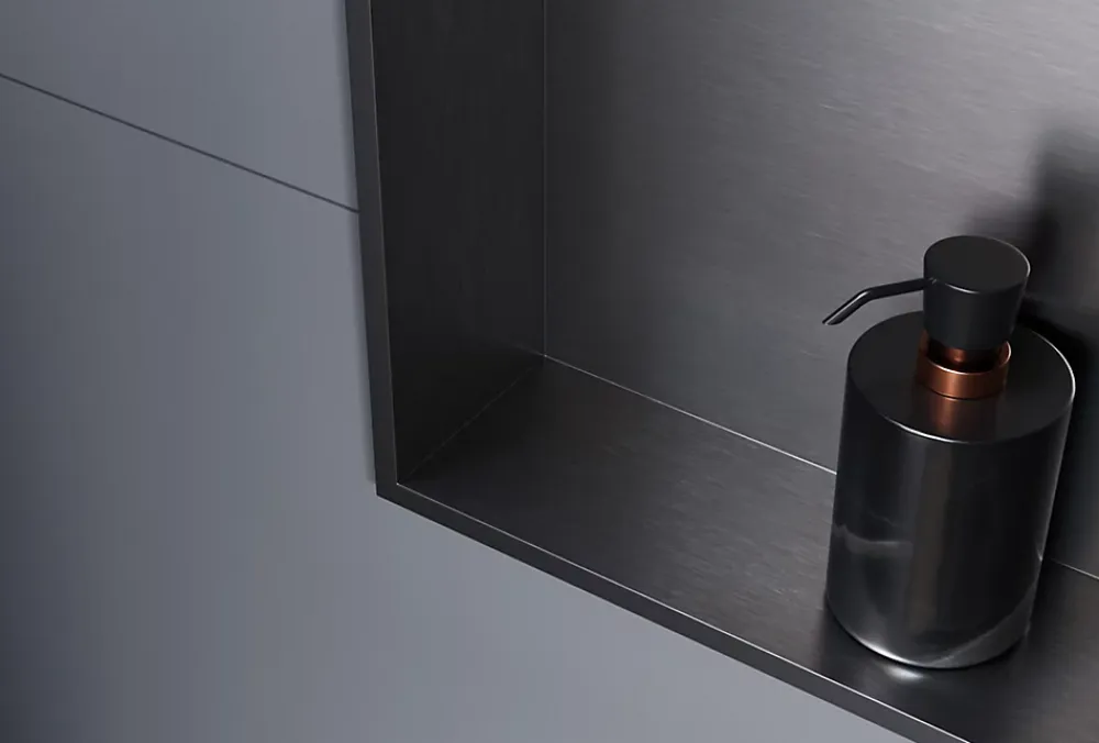 Niche De Salle De Bains|Bernstein Niche murale douche acier inox + 2 Spots LED, étagère douche encastrable - 30x60x10cm (HxLxP) - Gun métal, 2x Spot Chrome