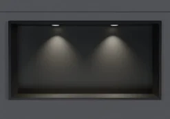 Niche De Salle De Bains|Bernstein Niche murale douche acier inox + 2 Spots LED, étagère douche encastrable - 20x60x10cm (HxLxP) - Noir, 2x Spot noir mat