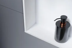 Bernstein Niche murale douche acier inox + 3 Spots LED, étagère douche encastrable - 30x90x10cm (HxLxP) - Blanc, 3x Spot Cadre Blanc mat