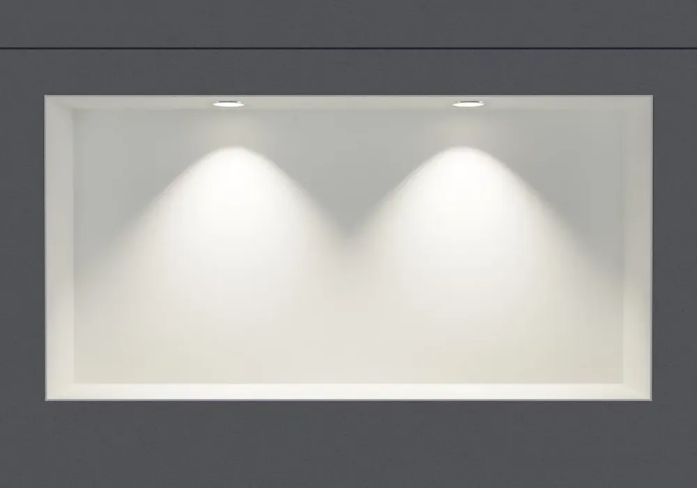 Bernstein Niche murale douche acier inox + 2 Spots LED, étagère douche encastrable NT306010X - 30x60x10cm (HxLxP) - Blanc, 2x Spot Chrome