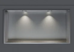 Bernstein Niche murale douche acier inox + 2 Spots LED, étagère douche encastrable - 30x60x10cm (HxLxP) - Acier brossé, 2x Spot noir mat