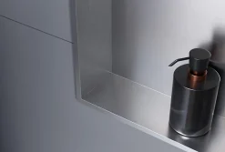 Bernstein Niche murale douche acier inox + 2 Spots LED, étagère douche encastrable - 30x60x10cm (HxLxP) - Acier brossé, 2x Spot noir mat