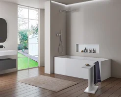 Bernstein Niche Murale Douche Blanche Fonte minérale étagère Rangement Douche Salle de Bain encastrable BA2513, H.25xP.13xL.90cm, Blanc mat