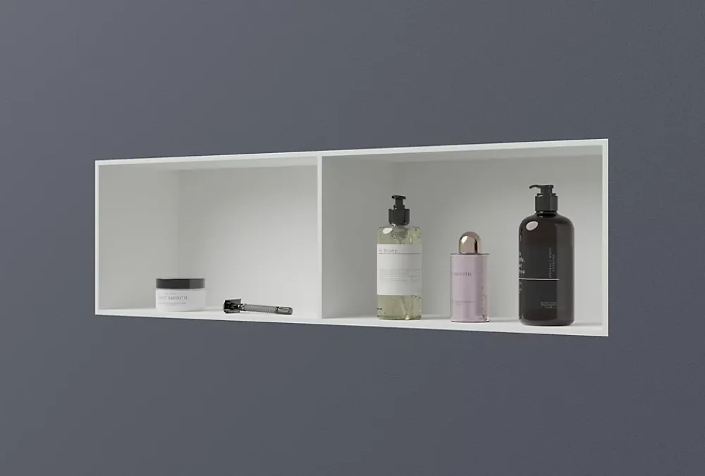 Niche De Salle De Bains|Bernstein Niche Murale Douche Blanche Fonte minérale étagère Rangement Douche Salle de Bain encastrable BA2520, H.25xP.20xL.90cm, Blanc mat