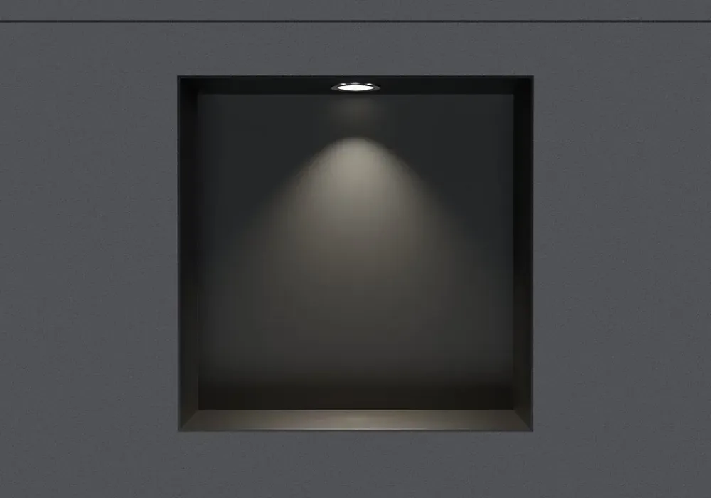 Bernstein Niche murale douche étanche en acier inox avec Spot LED, étagère douche encastrable - 20x30x10cm (HxLxP) - Noir, 1x Spot Chrome