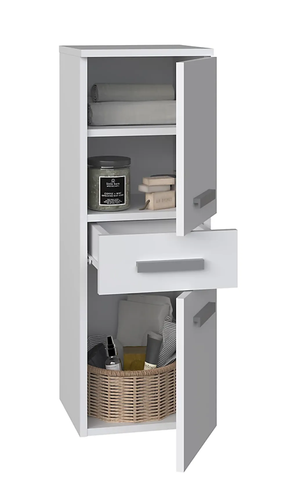Autres NINA - Meuble salle de bain 2 portes + 1 tiroir - 30x30x85cm - Colonne basse rangement SDB