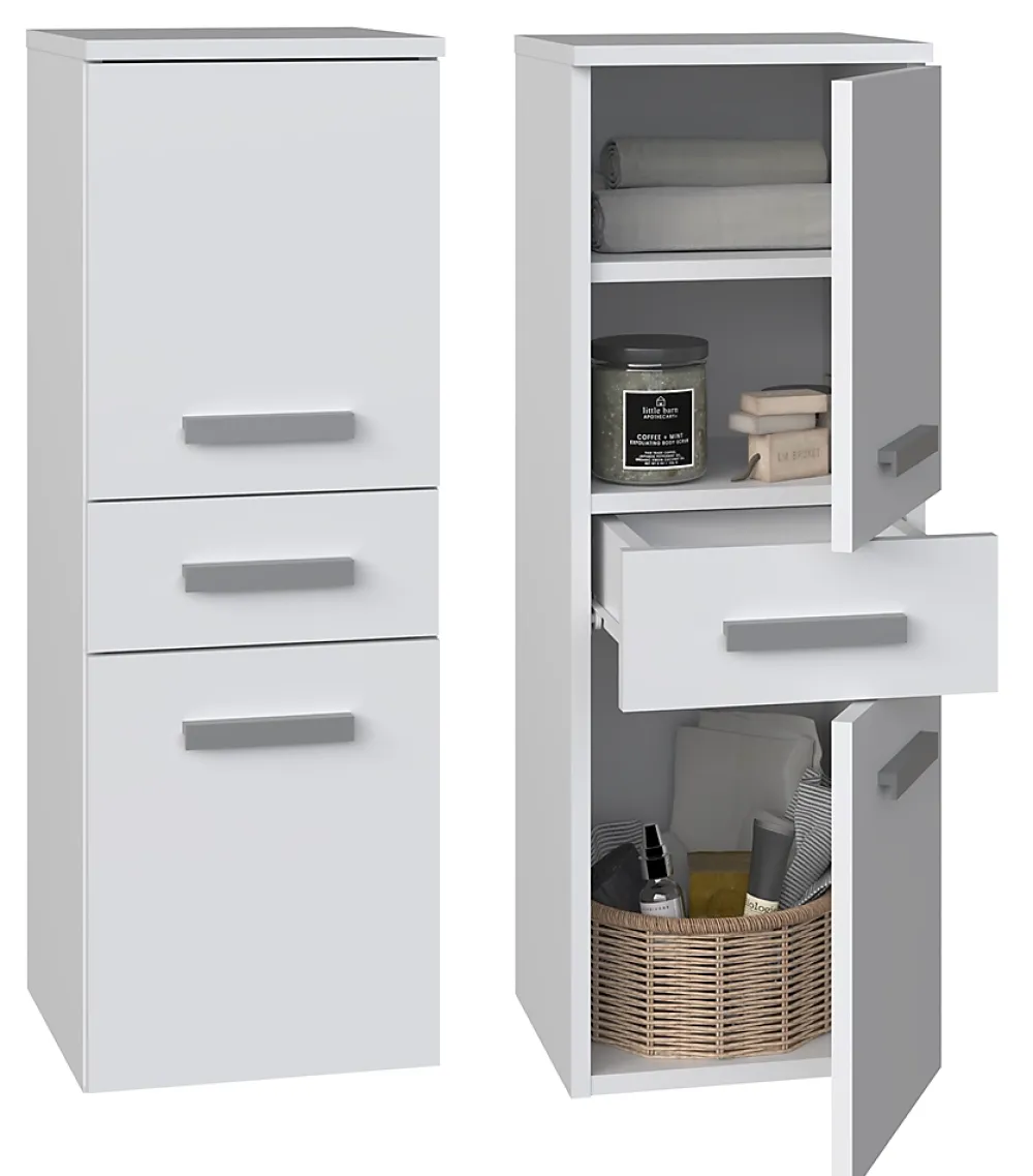 Autres NINA - Meuble salle de bain 2 portes + 1 tiroir - 30x30x85cm - Colonne basse rangement SDB