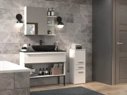 Autres NINA - Meuble salle de bain 2 portes + 1 tiroir - 30x30x85cm - Colonne basse rangement SDB