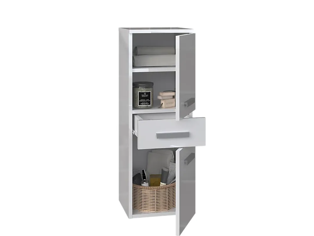 Autres NINA - Meuble salle de bain 2 portes + 1 tiroir - 30x30x85cm - Colonne basse rangement SDB
