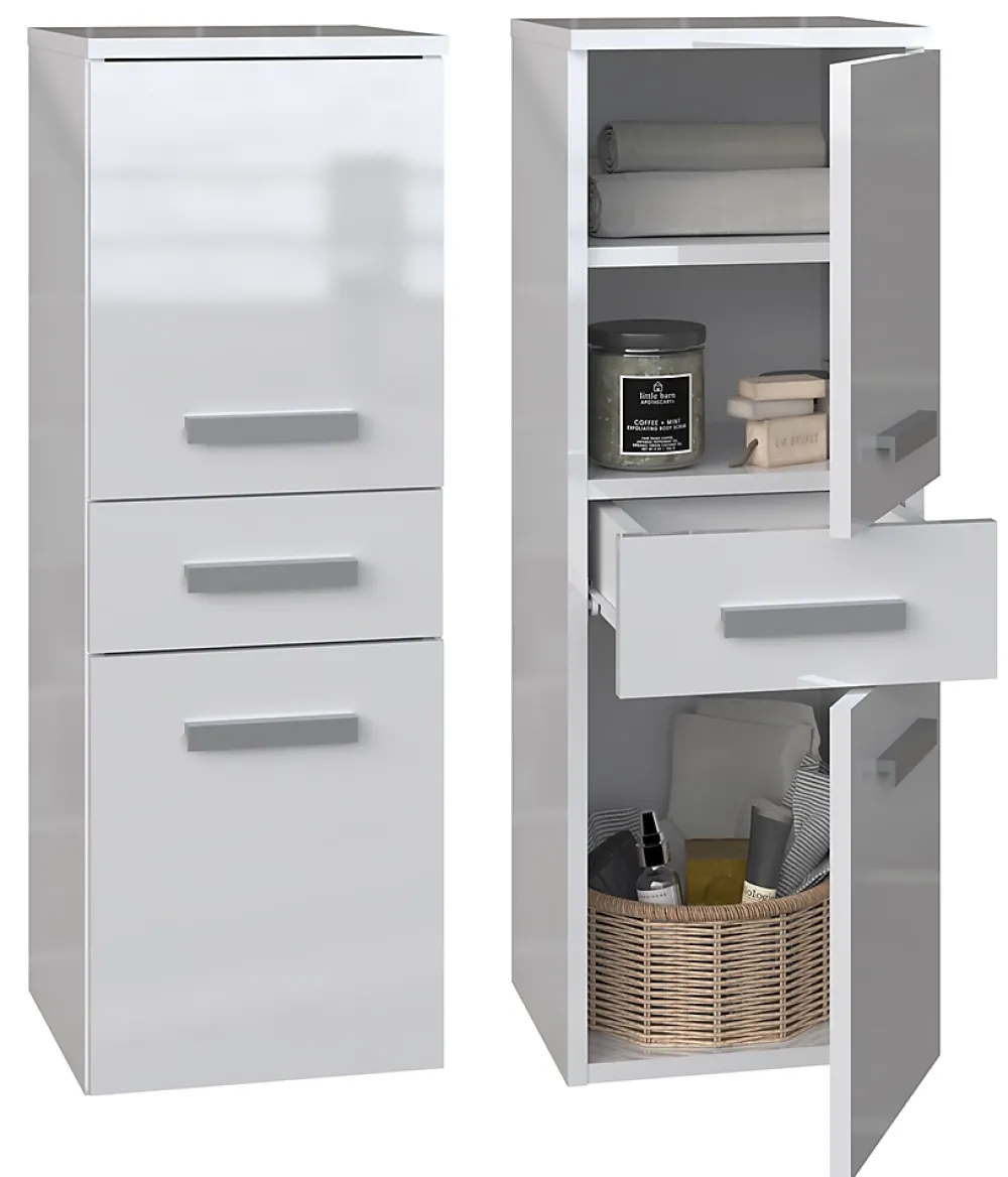 Autres NINA - Meuble salle de bain 2 portes + 1 tiroir - 30x30x85cm - Colonne basse rangement SDB