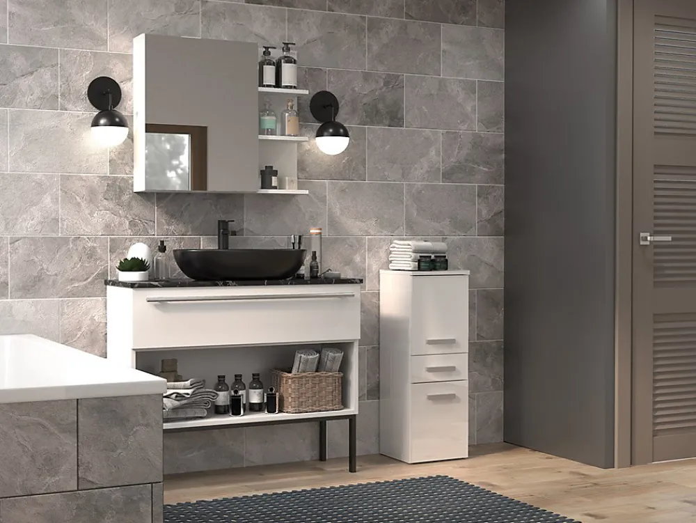 Autres NINA - Meuble salle de bain 2 portes + 1 tiroir - 30x30x85cm - Colonne basse rangement SDB