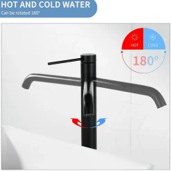 Robinet Lavabo Et Vasque|Homelody Noir Mitigeur de Lavabo Robinet Salle de Bain Haut Robinet pour Vasque Bec Pivotant en Inox SS304 pour Salle de Bain