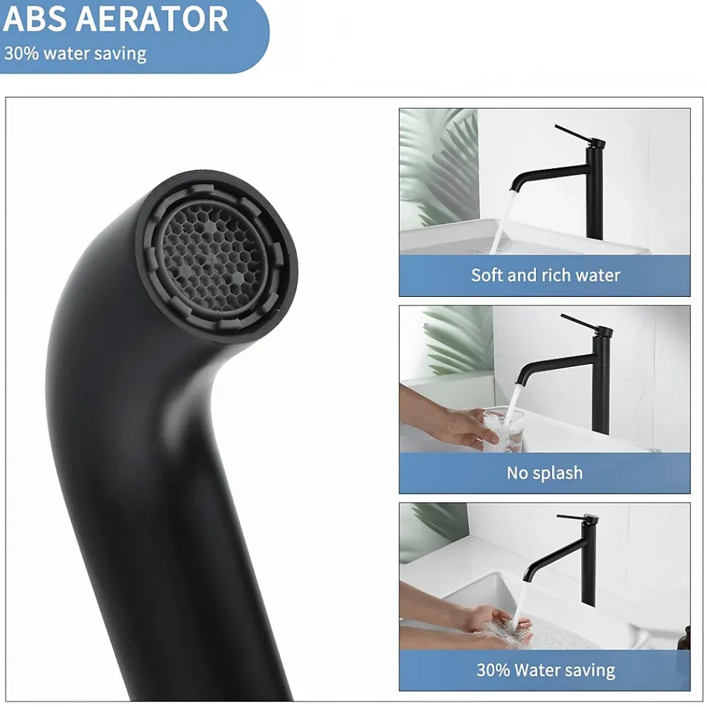 Robinet Lavabo Et Vasque|Homelody Noir Mitigeur de Lavabo Robinet Salle de Bain Haut Robinet pour Vasque Bec Pivotant en Inox SS304 pour Salle de Bain