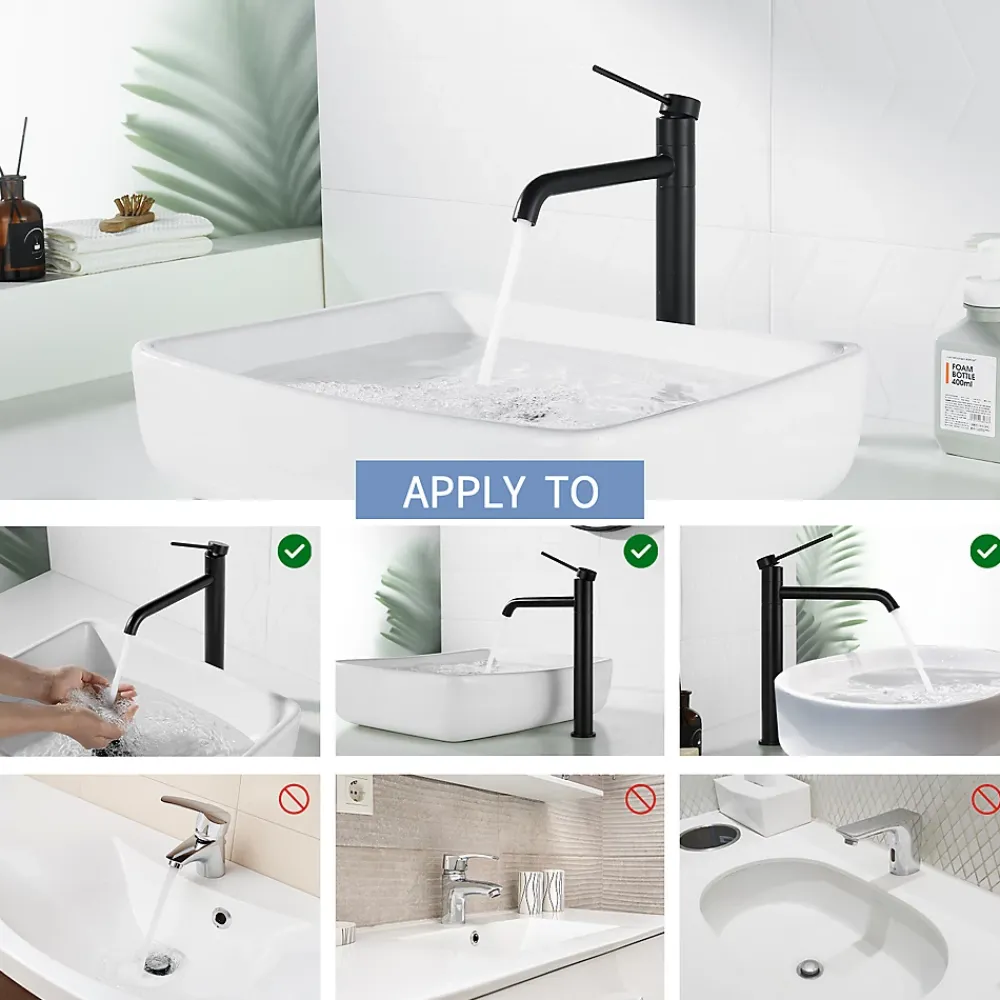 Robinet Lavabo Et Vasque|Homelody Noir Mitigeur de Lavabo Robinet Salle de Bain Haut Robinet pour Vasque Bec Pivotant en Inox SS304 pour Salle de Bain