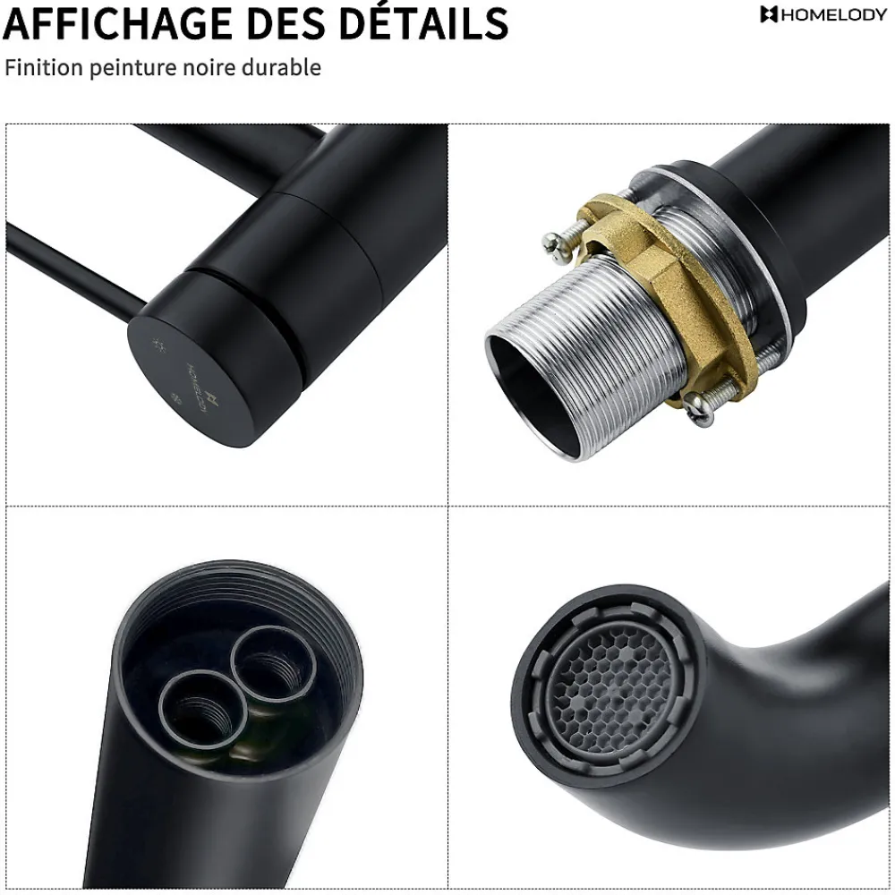 Robinet Lavabo Et Vasque|Homelody Noir Mitigeur de Lavabo Robinet Salle de Bain Haut Robinet pour Vasque Bec Pivotant en Inox SS304 pour Salle de Bain