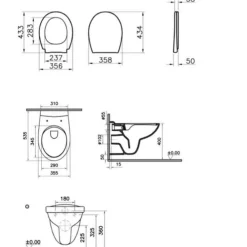 Vitra Normus WC suspendu sans bride avec abattant frein de chute, Blanc (7855-003-6169)