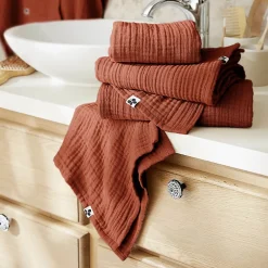 Altobuy OUREA - Serviette de Bain 90x150cm Gaze de Coton Terracotta