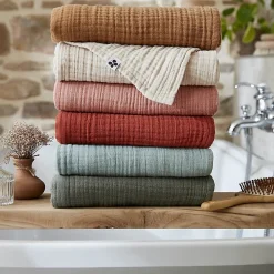 Altobuy OUREA - Serviette de Toilette 50x90cm Gaze de Coton Camel