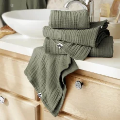 Altobuy OUREA - Serviette de Toilette 50x90cm Gaze de Coton Romarin