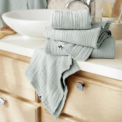 Altobuy OUREA - Serviette de Toilette 50x90cm Gaze de Coton Eucalyptus