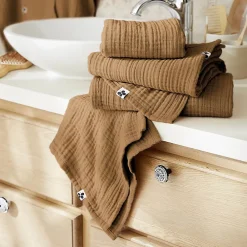 Altobuy OUREA - Serviette Invité 30x50cm Gaze de Coton Camel