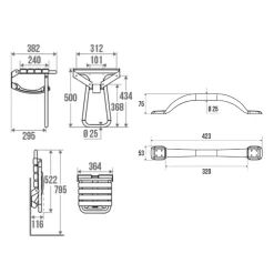 Siège De Douche|Pellet Pack avec siège de douche PMR escamotable noir mat + 2 barres d'appui 42,5 cm