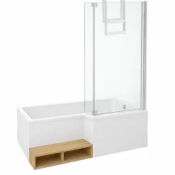 Baignoire Droite|Jacob Delafon Pack baignoire bain douche 160 x 90 Neo version droite + pare bain chromé + tablier de baignoire en angle