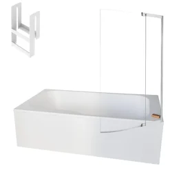 Baignoire Droite|Jacob Delafon Pack baignoire bain douche 160 x 85 Malice version droite blanc mat + tablier en angle + pare bain + étagère