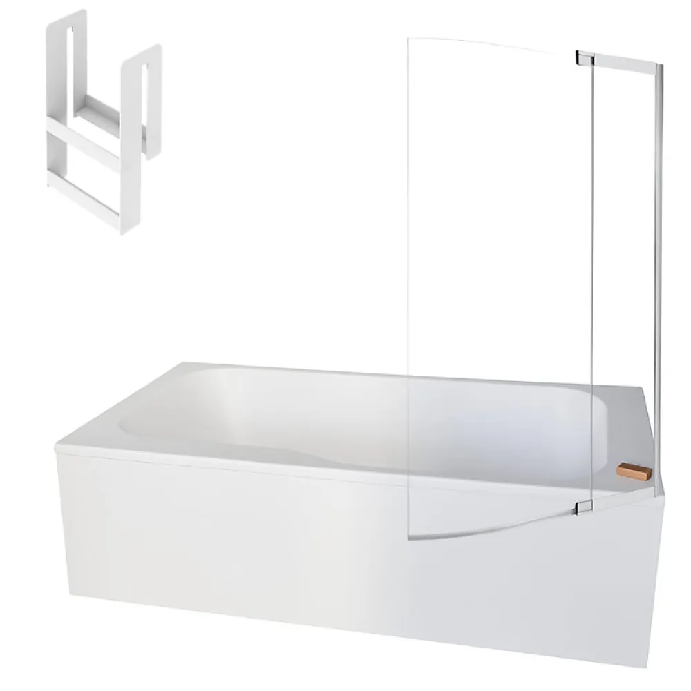 Baignoire Droite|Jacob Delafon Pack baignoire bain douche 160 x 85 Malice version droite blanc mat + tablier en angle + pare bain + étagère