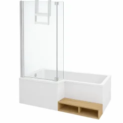 Baignoire Droite|Jacob Delafon Pack baignoire bain douche 180 x 90 Neo version gauche + pare bain chromé + tablier de baignoire en angle