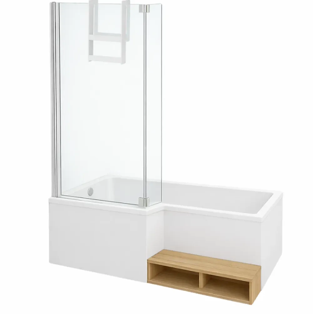Baignoire Droite|Jacob Delafon Pack baignoire bain douche 180 x 90 Neo version gauche + pare bain chromé + tablier de baignoire en angle