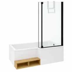 Jacob Delafon Pack baignoire bain douche 180 x 90 Neo version droite + pare bain noir mat + tablier de baignoire en angle