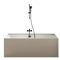 Jacob Delafon Pack baignoire droite 170 x 75 Elise + tablier niche + pommeau et mitigeur bain noir mat Aimé + vidage