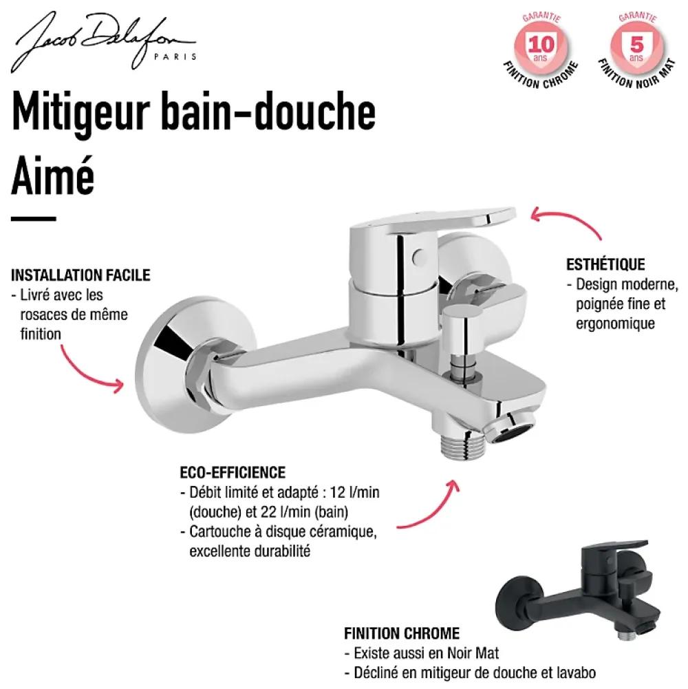 Baignoire Droite|Jacob Delafon Pack baignoire droite 180 x 80 Elise + mitigeur bain douche chromé + vidage