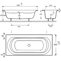 Baignoire Droite|Jacob Delafon Pack baignoire droite 180 x 80 Elise + mitigeur bain douche chromé + vidage
