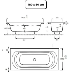 Jacob Delafon Pack baignoire droite 180 x 80 Elise + pack pommeau et mitigeur bain douche noir mat + pare bain noir mat + vidage