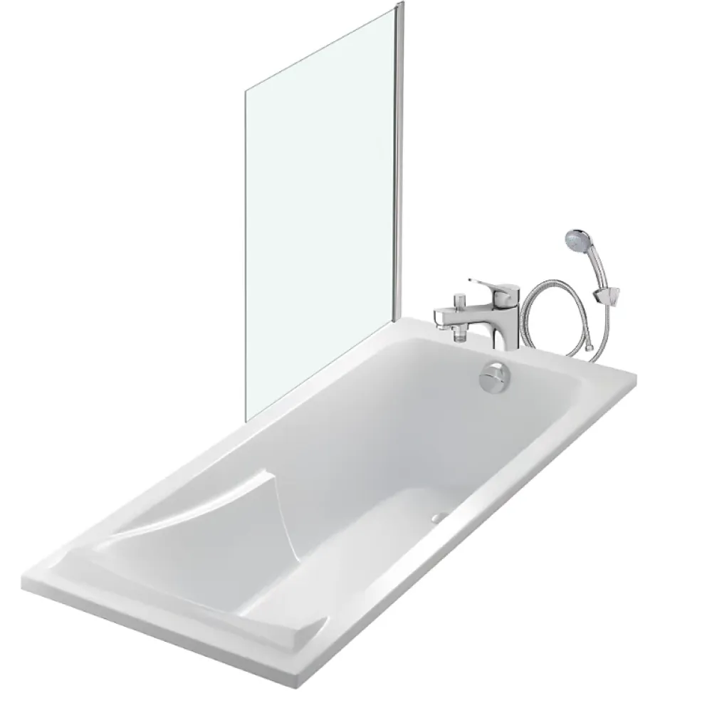 Jacob Delafon Pack baignoire droite 170 x 70 Corvette + mitigeur bain douche & ensemble de douche + pare bain + bonde