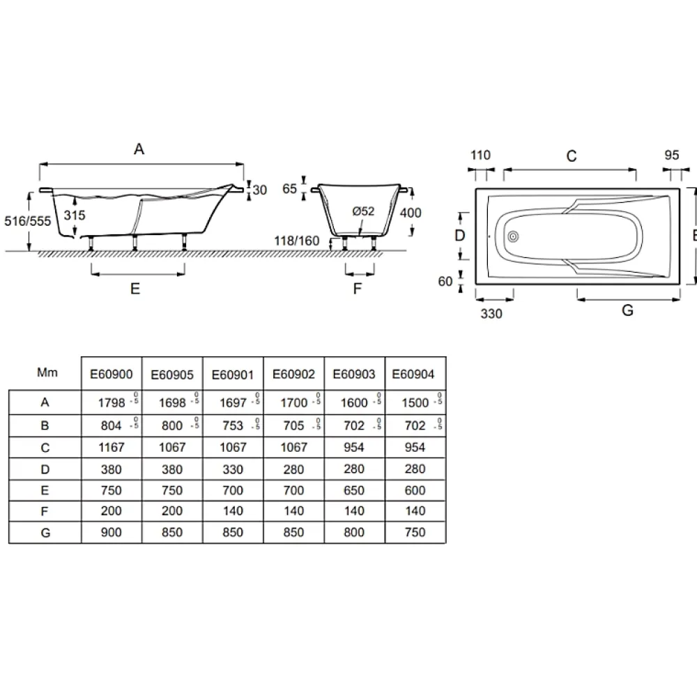 Jacob Delafon Pack baignoire droite 170 x 70 Corvette + mitigeur bain douche & ensemble de douche + pare bain + bonde